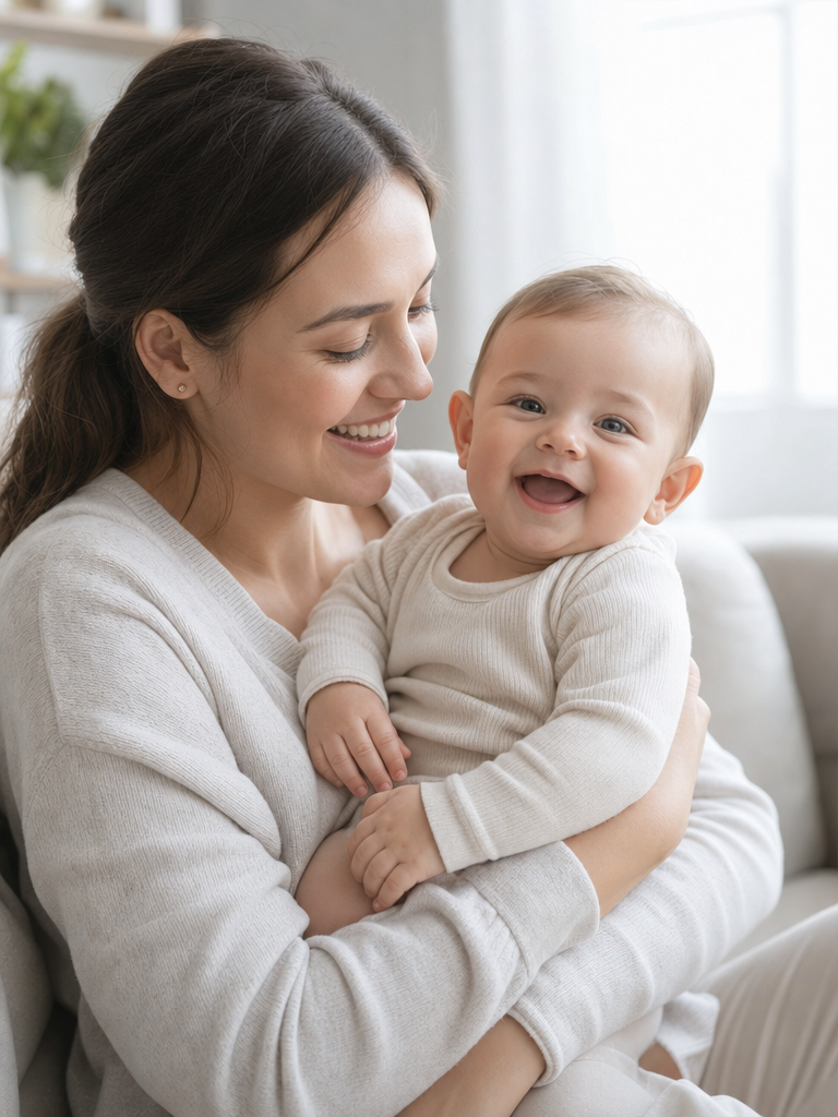 A parent holding their happy baby