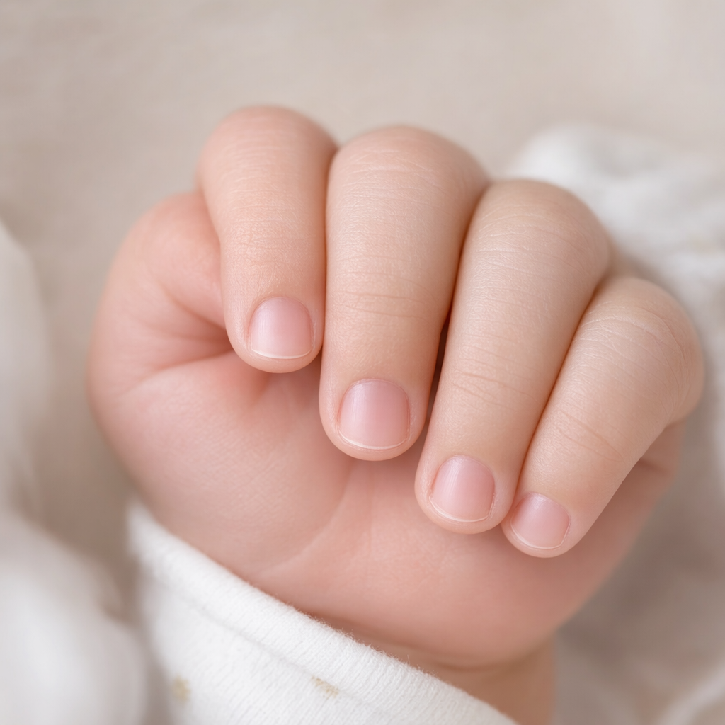 After — short, neatly filed baby nails