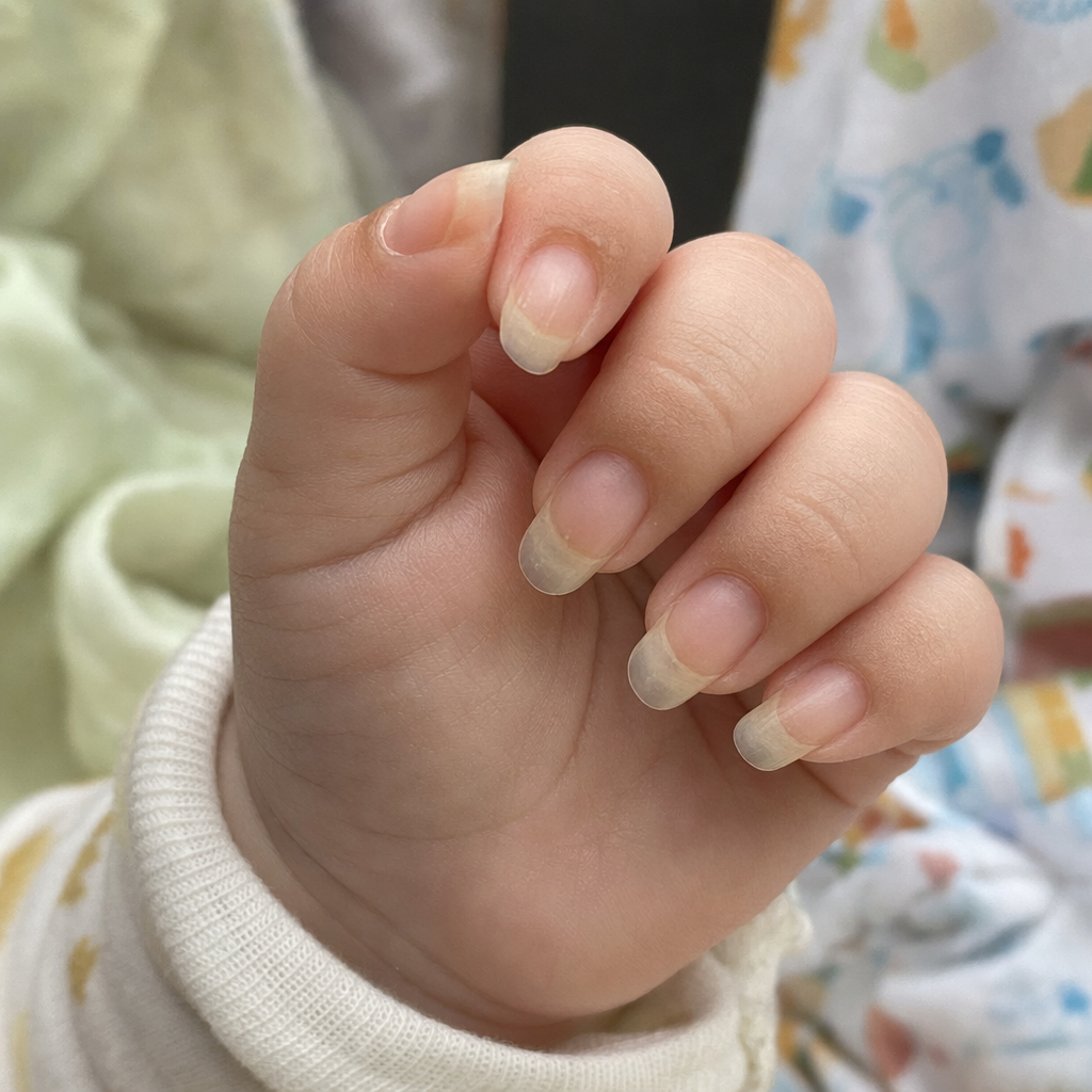 Before — long, uneven baby nails